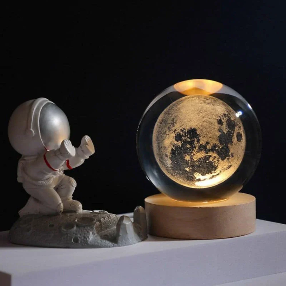 Night Light Crystal Ball 3D Planet Engraved LED Table Lamp