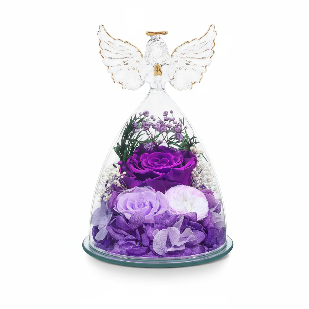 Flower Gift Glass Dome Preserved Rose Angel Light Display