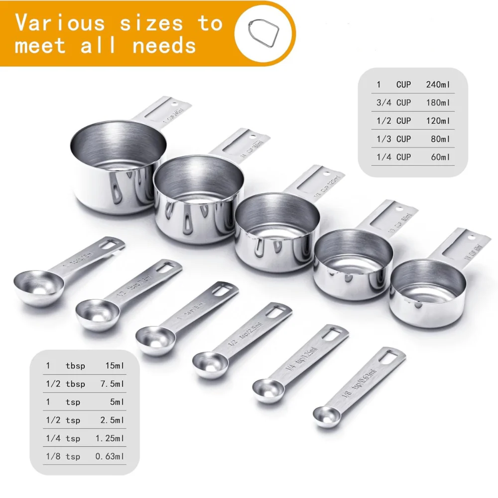 Measuring Cups Stainless Steel Set Spoons Baking Cooking
