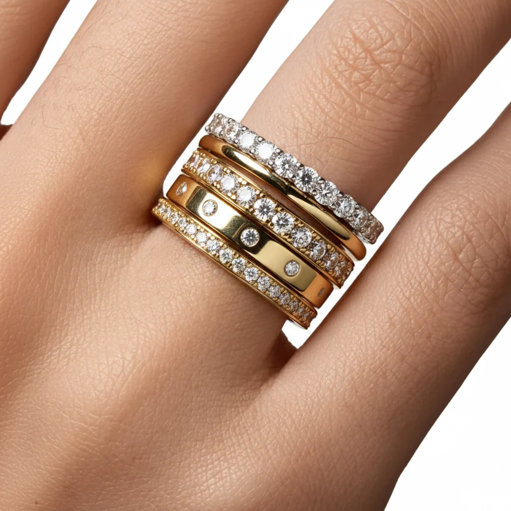 Silver Ring Sterling Band Bead Bright Setting Everyday Wear