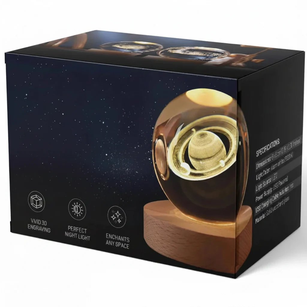 Night Light Crystal Ball 3D Planet Engraved LED Table Lamp
