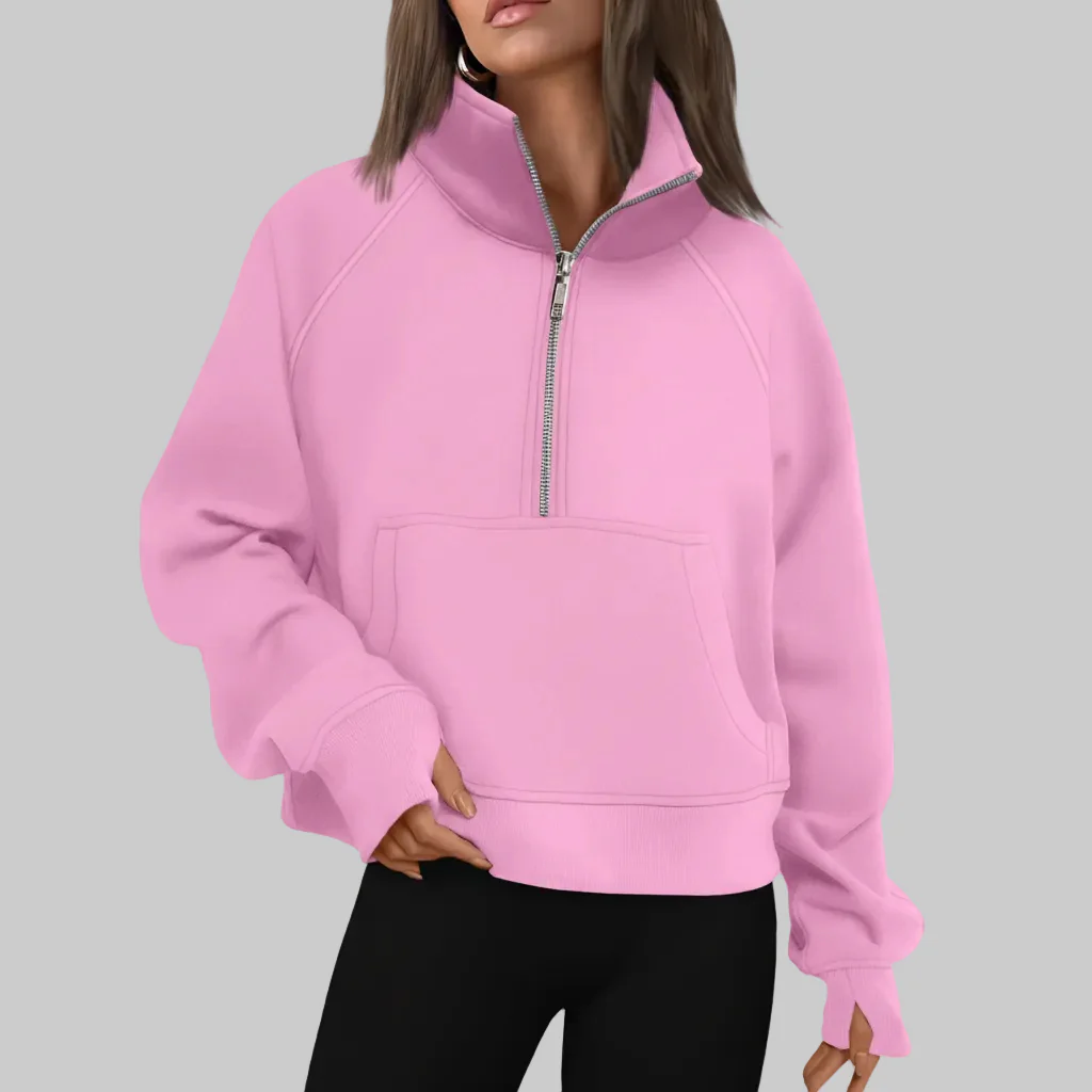Cozy Sweatshirt Half Zip Fleece Cropped Pullover Women