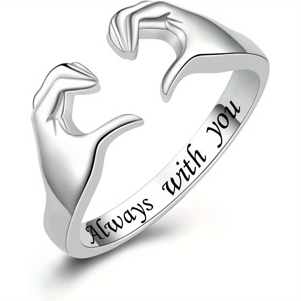 Ring Adjustable Hug Love Band White Gold Plated Zinc Alloy