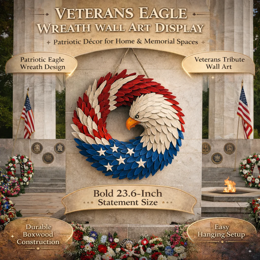 Wall Art Veterans Eagle Wreath Boxwood Memorial Wall Display