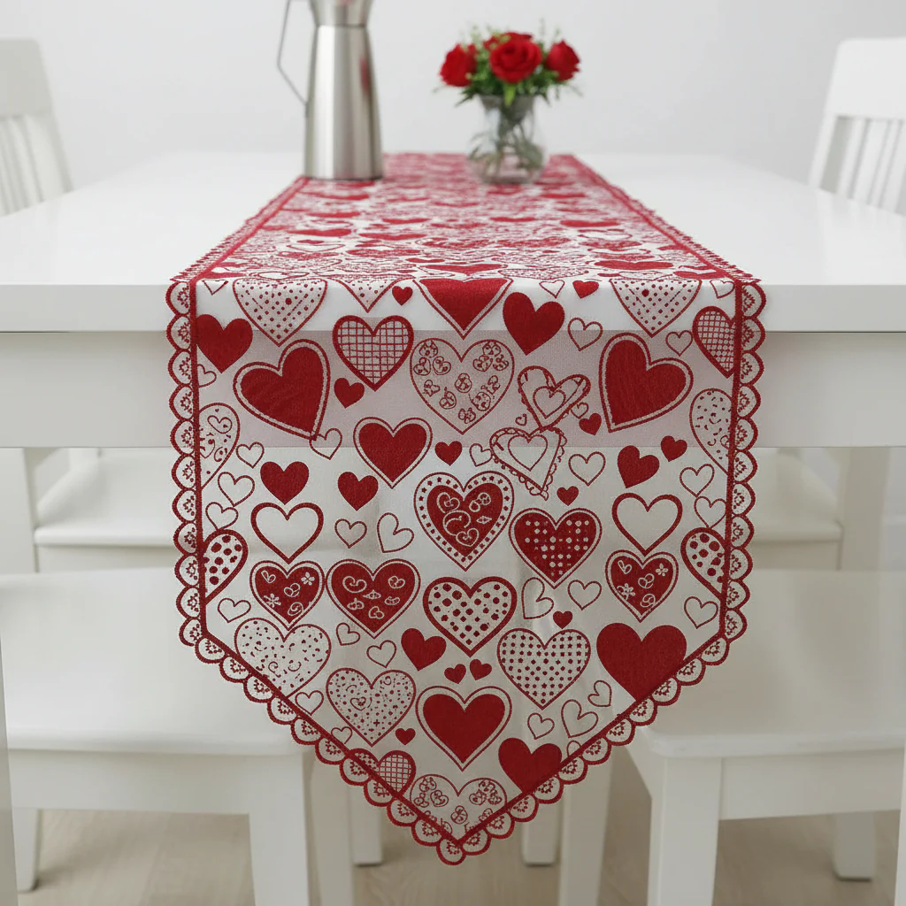 Table Runner Lace Red Heart Valentines Day Romantic Dining Decor