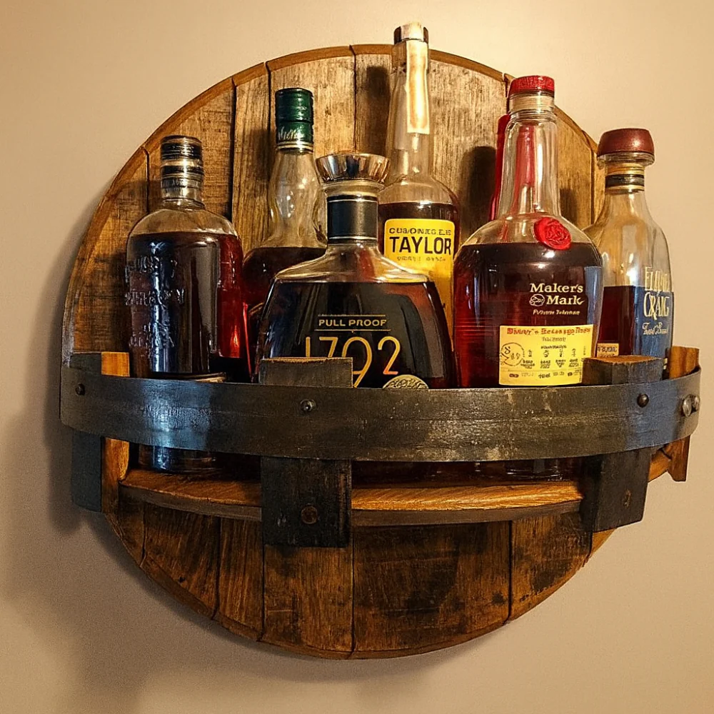 Wall Shelf Barrel Timber Round Display Mount Unit