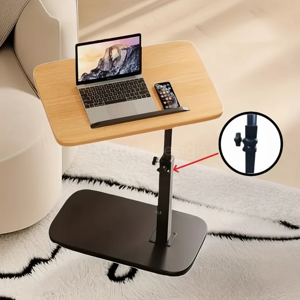 Side Table Adjustable C Shaped Walnut Laptop Sofa Table