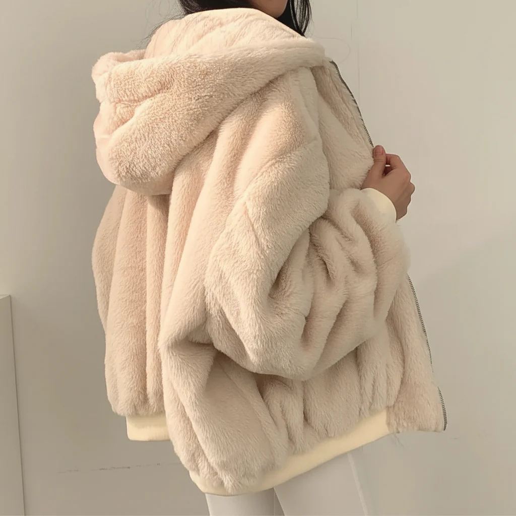 Winter Jacket Women Shearling Lined Zipper Casual Coat