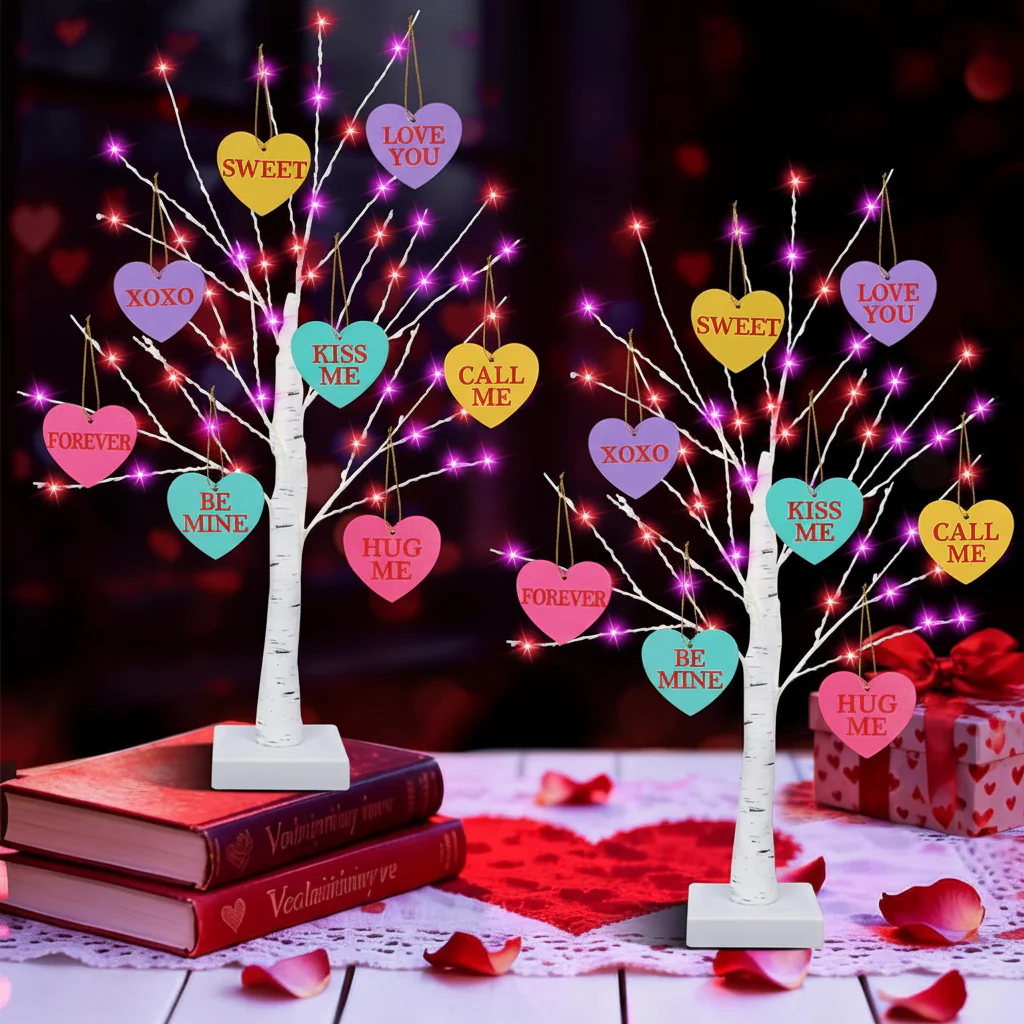 Table Lamp LED Valentine Tree Heart Ornaments