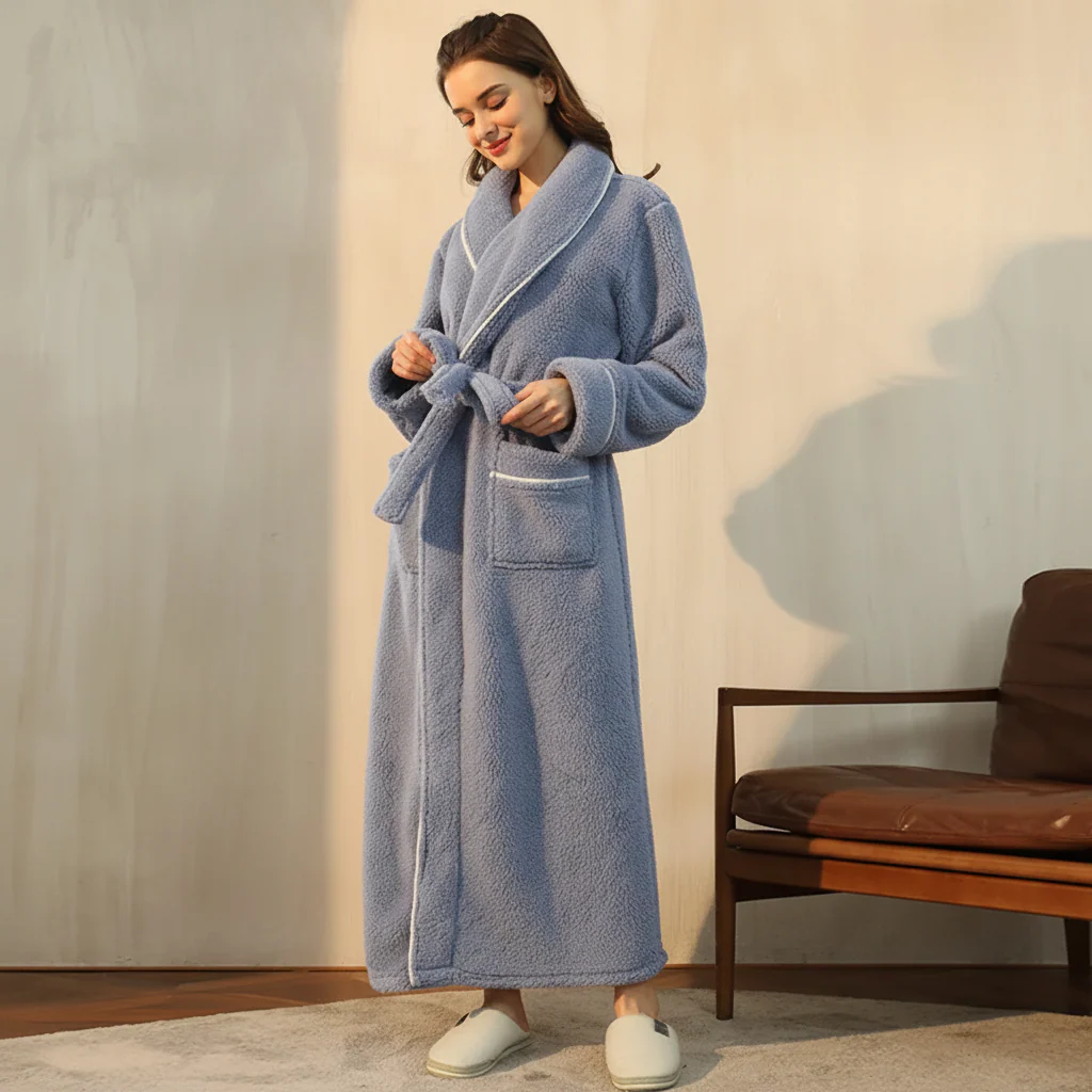 Bathrobe Winter Warm Long Sleeve Lounge Robe