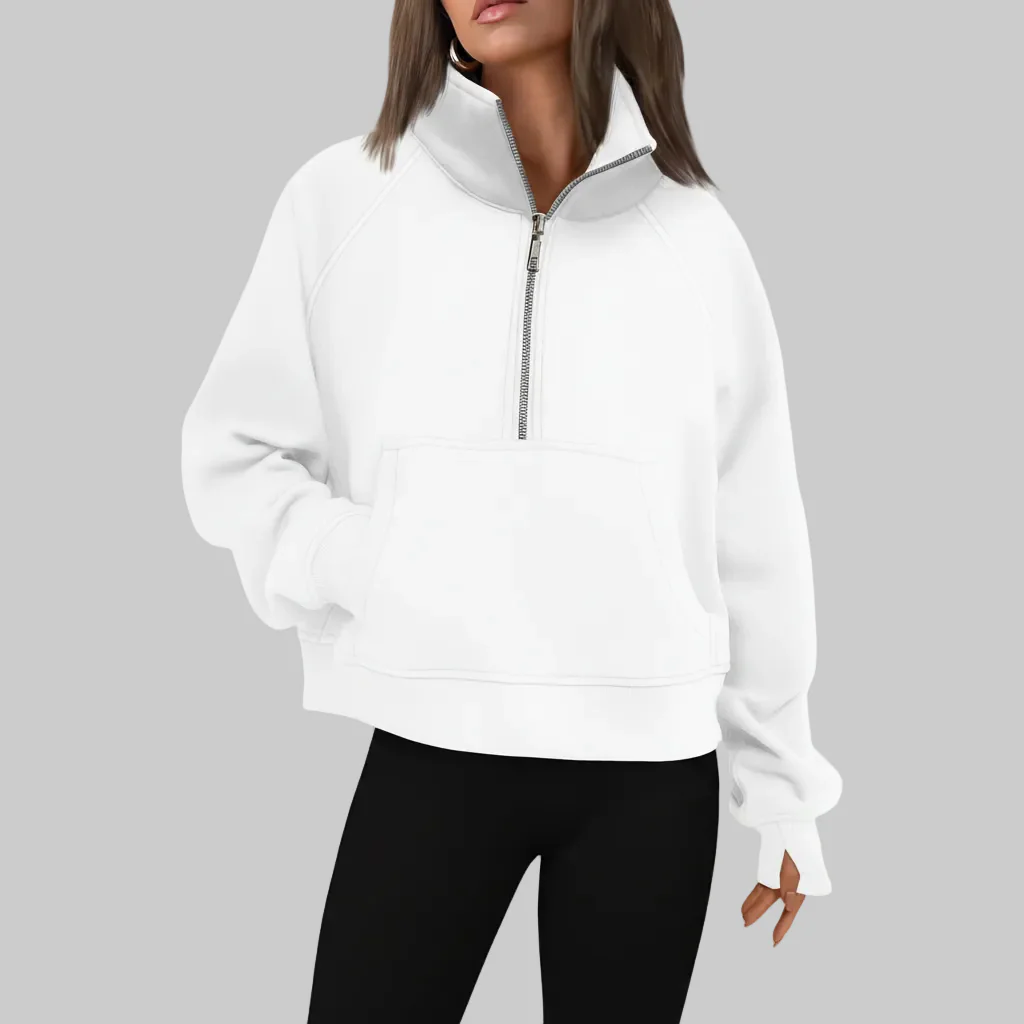 Cozy Sweatshirt Half Zip Fleece Cropped Pullover Women