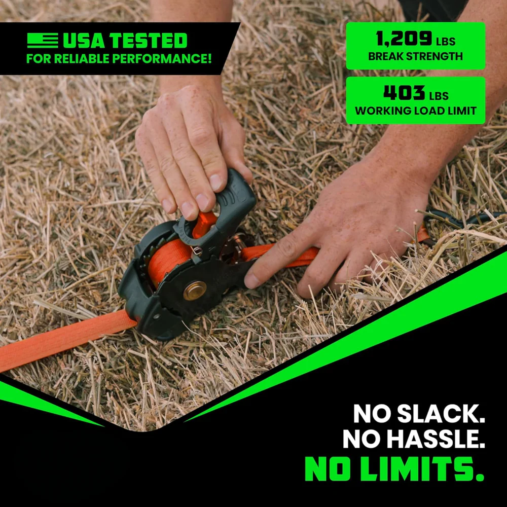 Ratchet Straps Cargo Retractable Tie Down Heavy Duty Hook Set