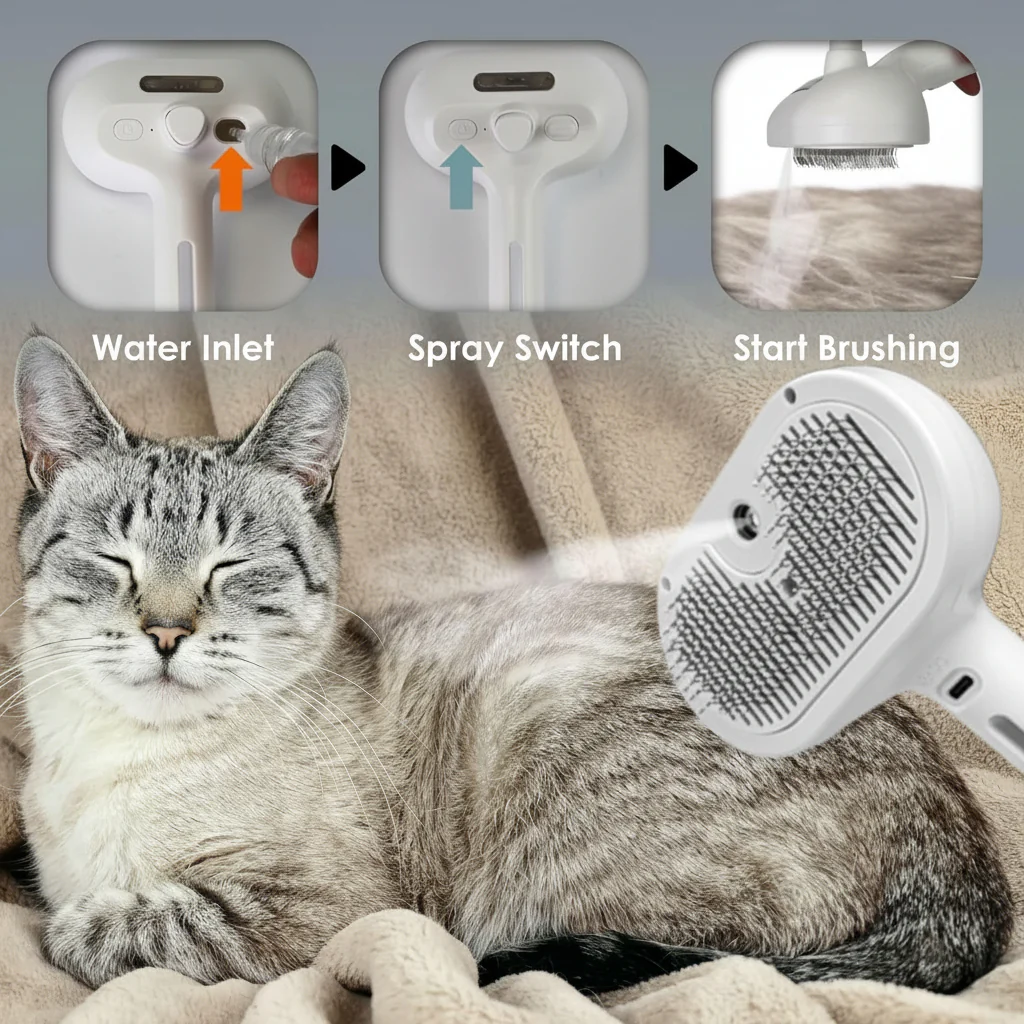 Pet Grooming Brush Self Cleaning Silicone Massage Spray Comb
