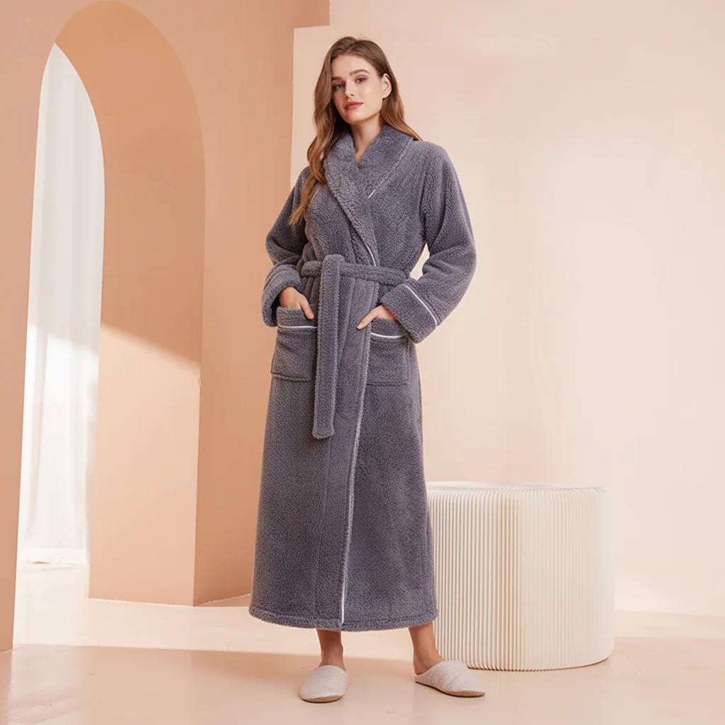 Bathrobe Winter Warm Long Sleeve Lounge Robe
