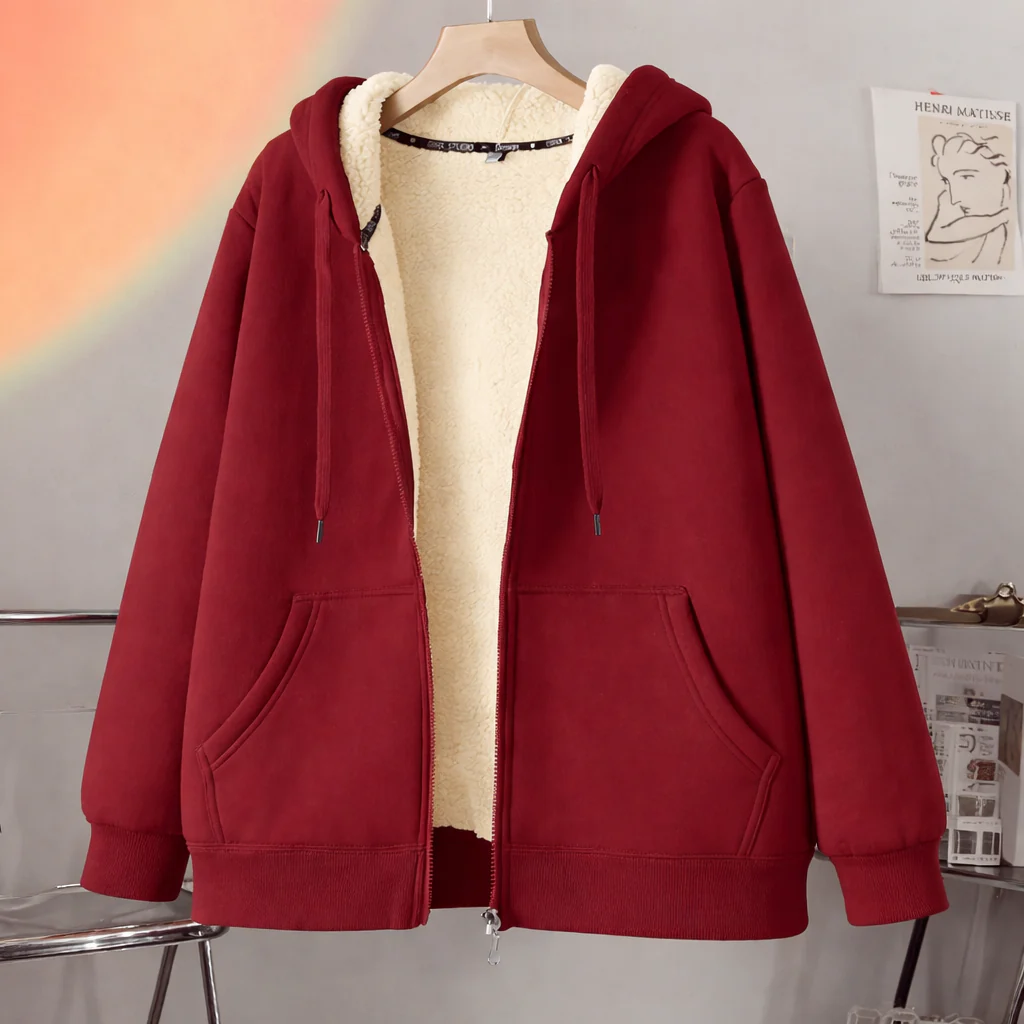 Hoodie Jacket Lined Zip Up Hooded Casual Outerwear