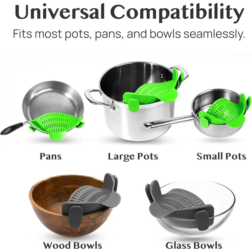 Kitchen Strainer Clip Style Pot Pasta Colander Silicone