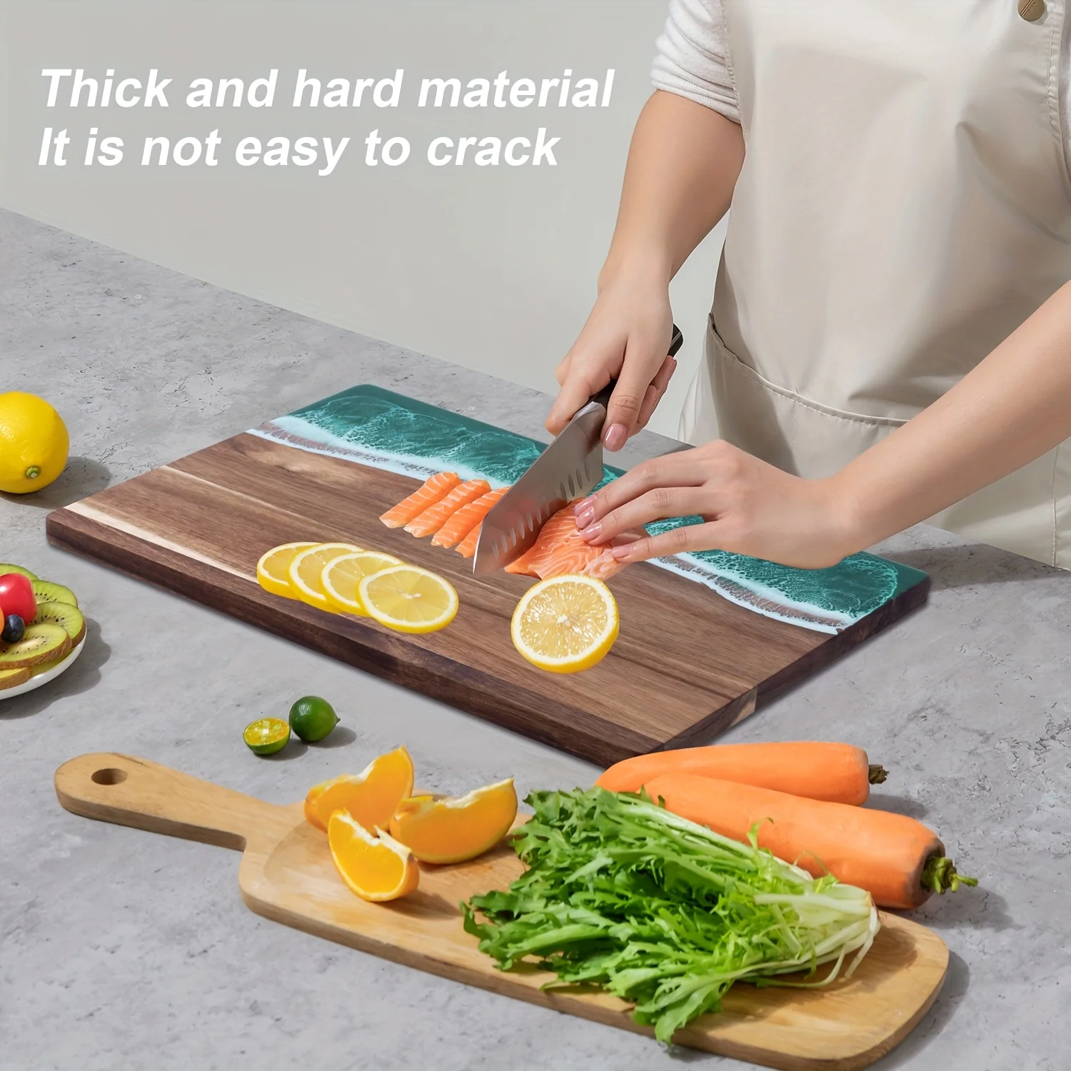 Wave Resin Cutting Board | Ocean-Inspired Acacia Wood Cheese & Serving Board