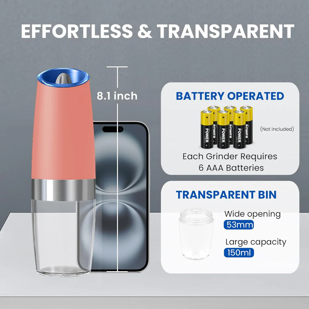 Salt Pepper Grinder Electric Gravity Adjustable Set