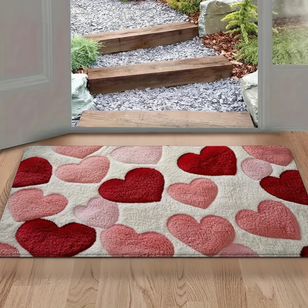 Doormat Heart Pattern Non Slip Polyester Entry Floor Mat