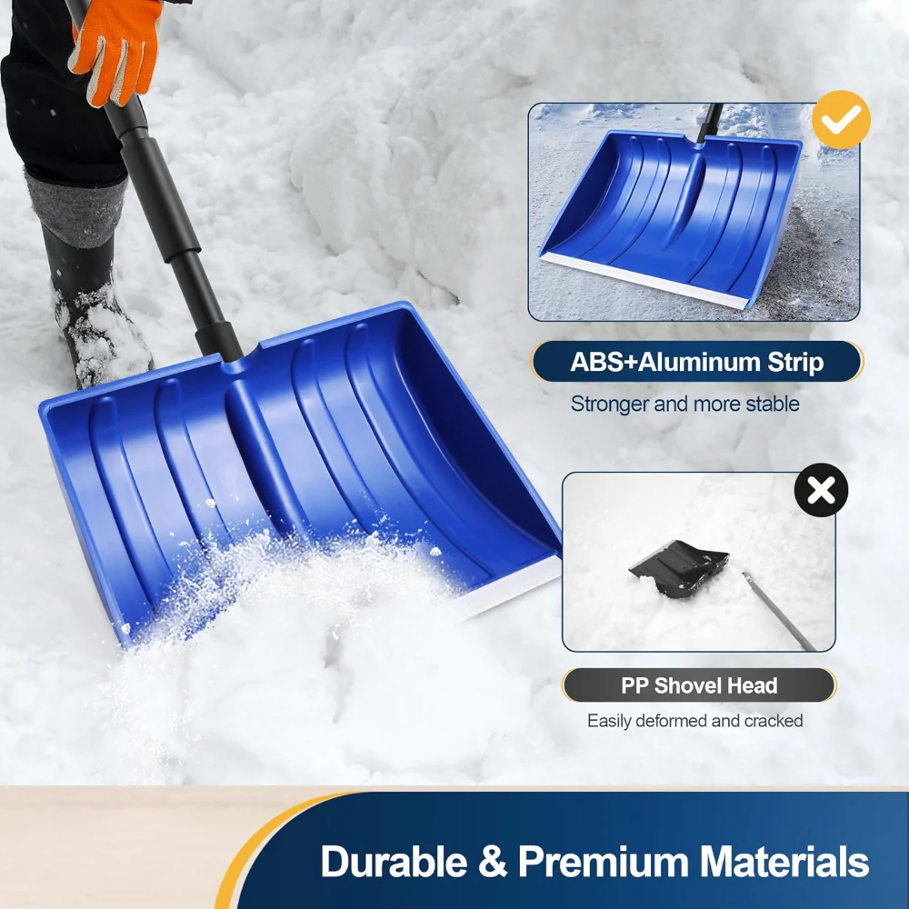 Snow Shovel Adjustable Handle Wide Blade Plastic Scoop Tool