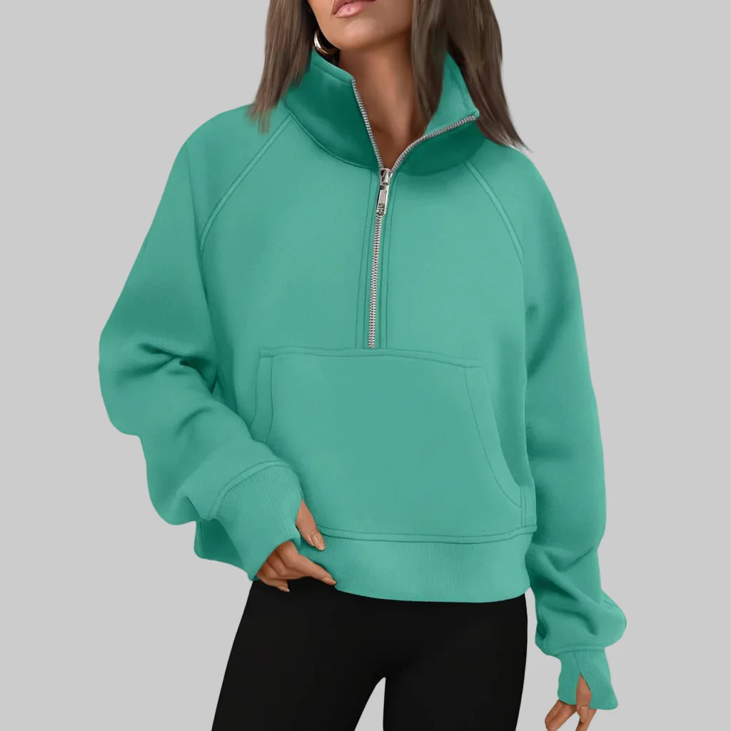 Cozy Sweatshirt Half Zip Fleece Cropped Pullover Women