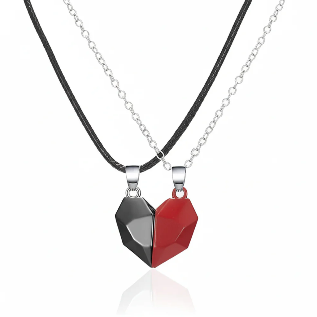 Necklace Couple Magnetic Heart Electrocardiogram Pendant Set