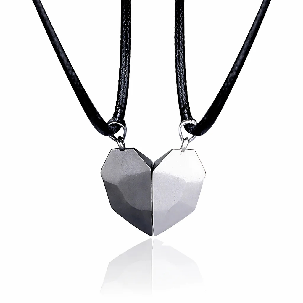Necklace Couple Magnetic Heart Electrocardiogram Pendant Set