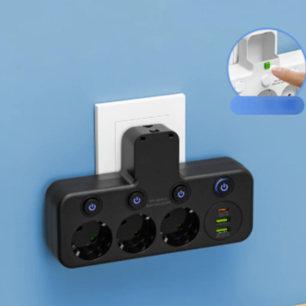 Power Strip USB Wall Plug Night Light Individual Switches
