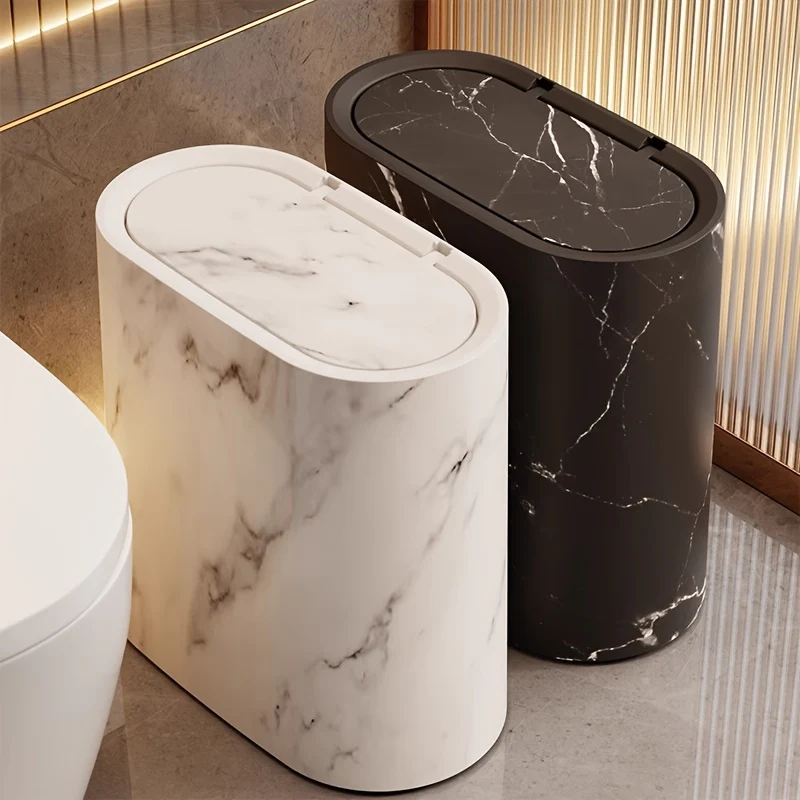 Marble Pattern Trash Can | Modern Bathroom & Kitchen Bin with Lid
