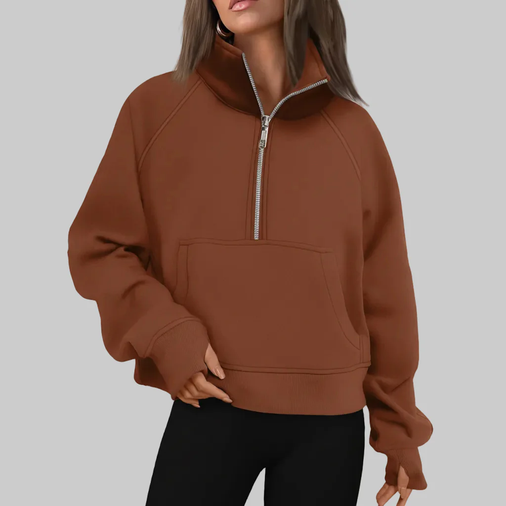 Cozy Sweatshirt Half Zip Fleece Cropped Pullover Women