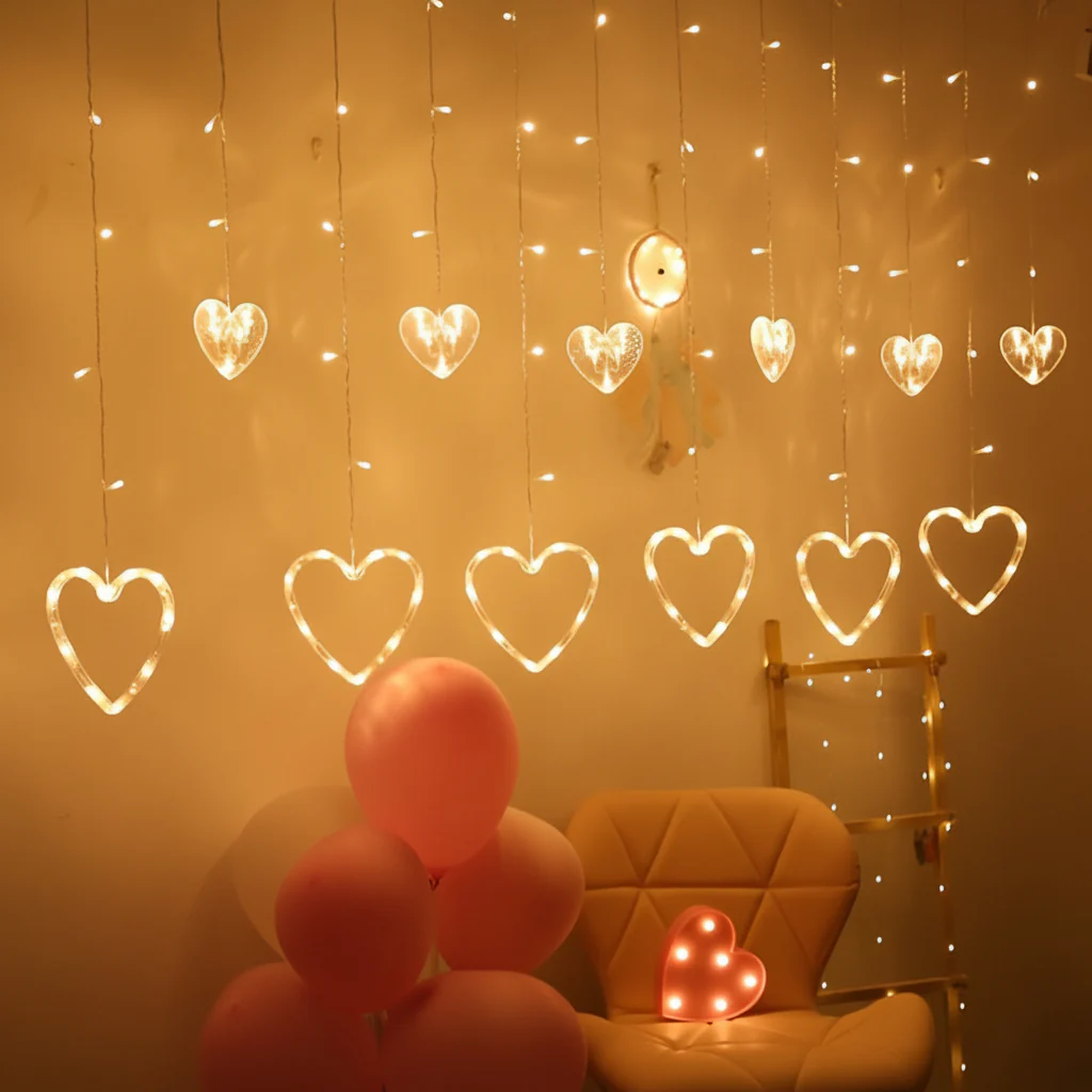 String Lights Heart Shaped Warm LED Window Decoration