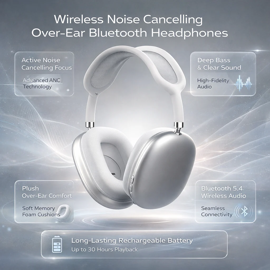 Headphones Wireless Noise Cancelling Over Ear Bluetooth Audio