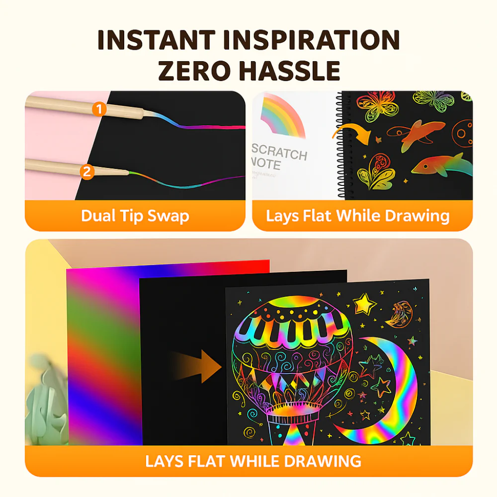 Drawing Paper Scratch Art Rainbow Craft Set