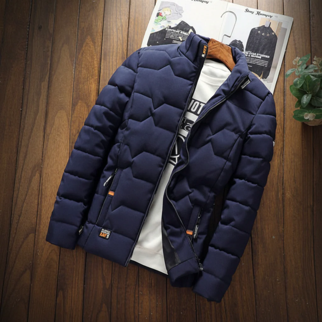 Mens Jacket Quilted Zipper Pocket Casual Wear