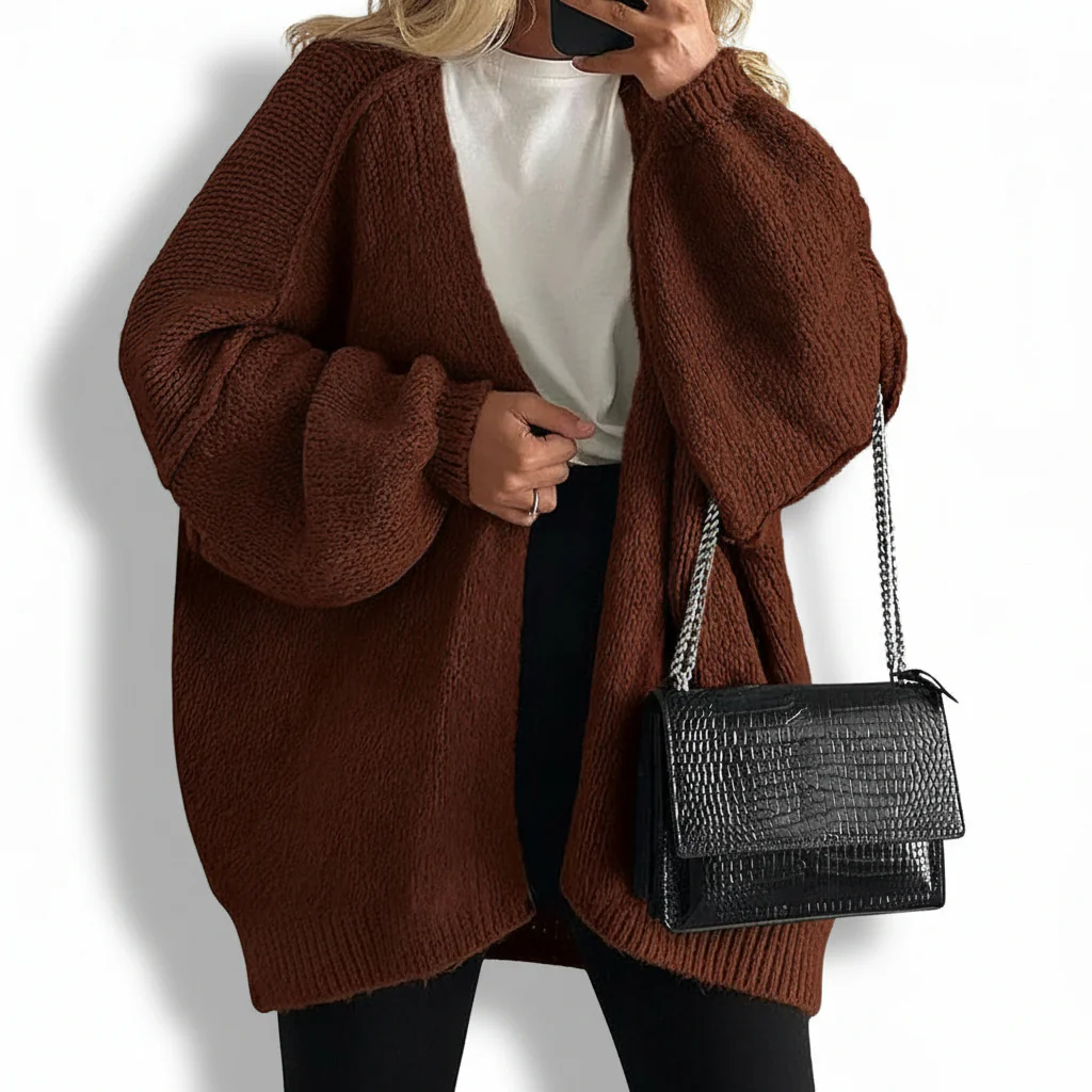 Women Cardigan Oversized Open Front Lantern Sleeve Sweater