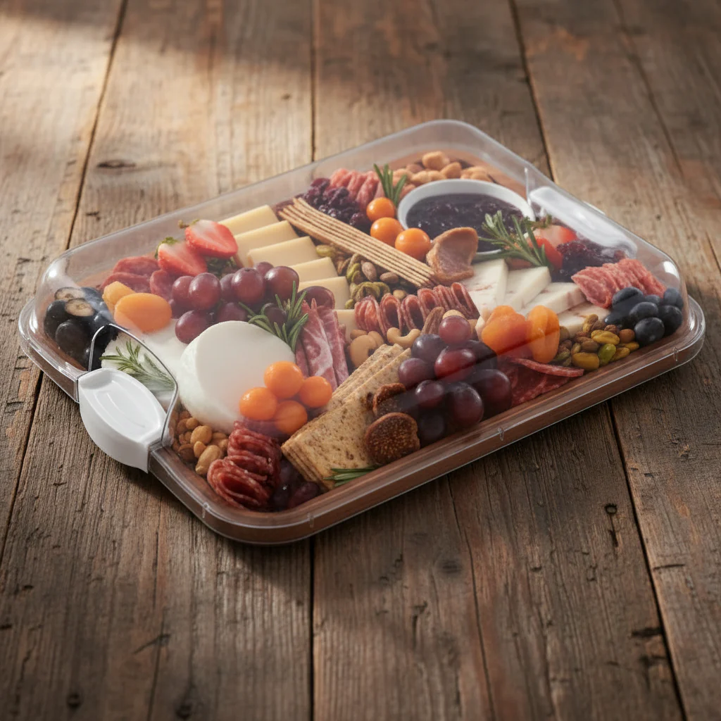 Cutting Board Charcuterie Bamboo Serving Tray Locking Lid