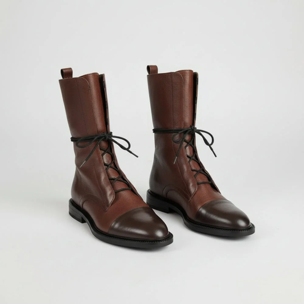 Women Ankle Boots Lace Up Leather Dress Booties