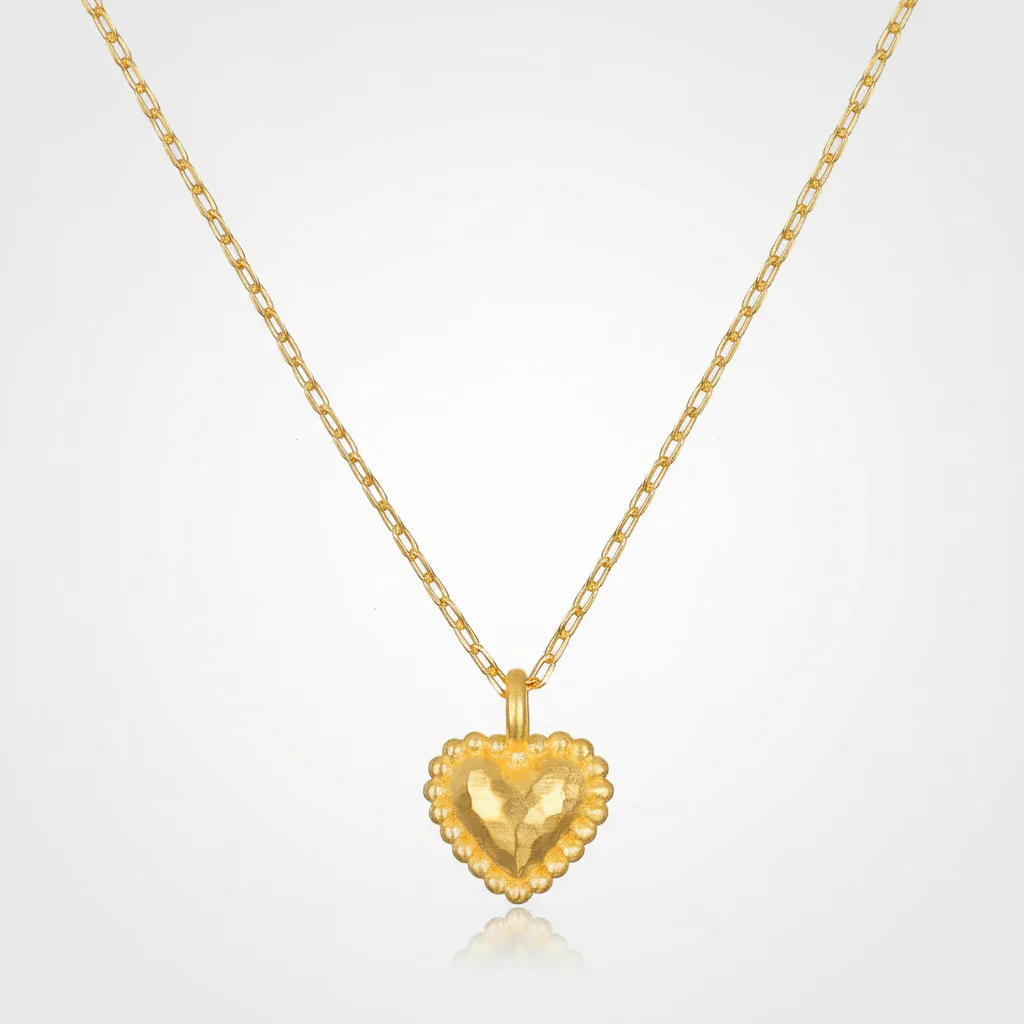 Necklace Gold Heart Hammered Pendant Chain Jewelry