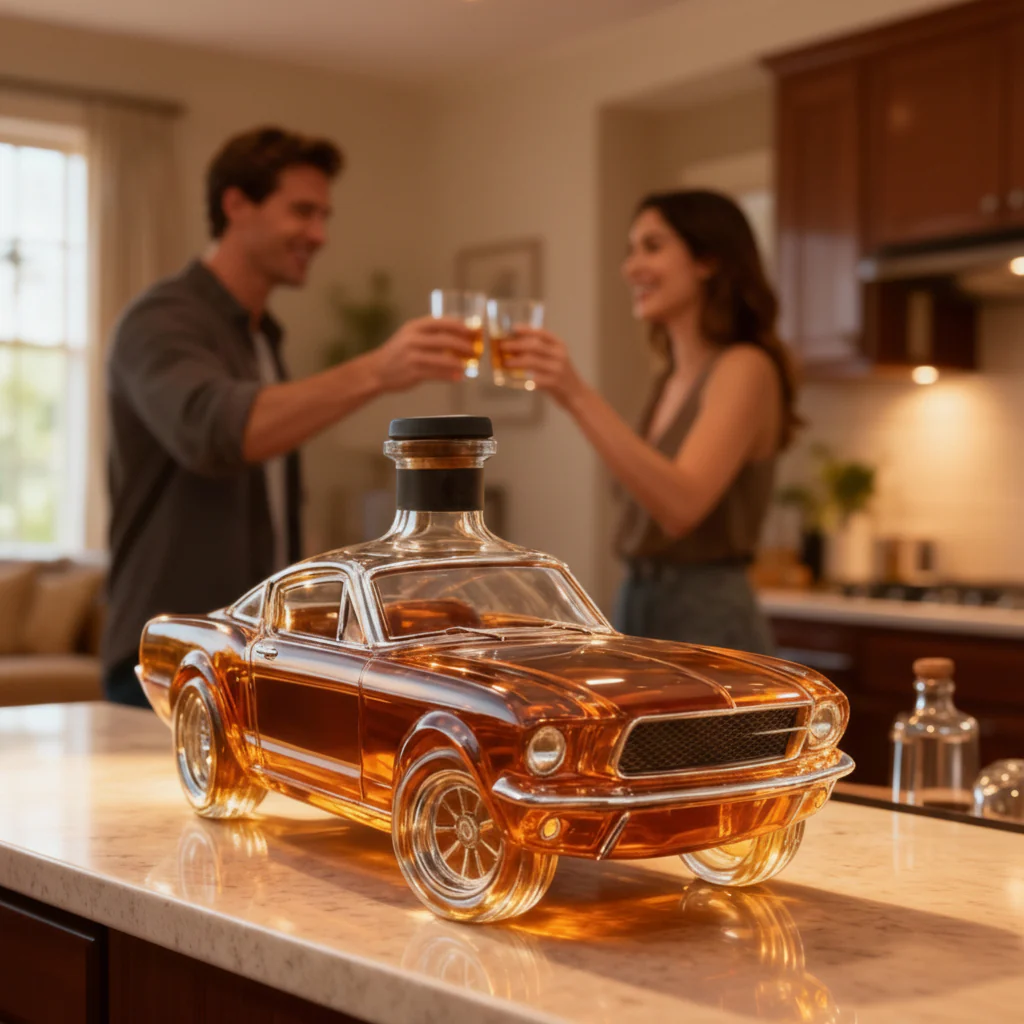 Whiskey Decanter Glass Car Shaped Bar Display Bottle