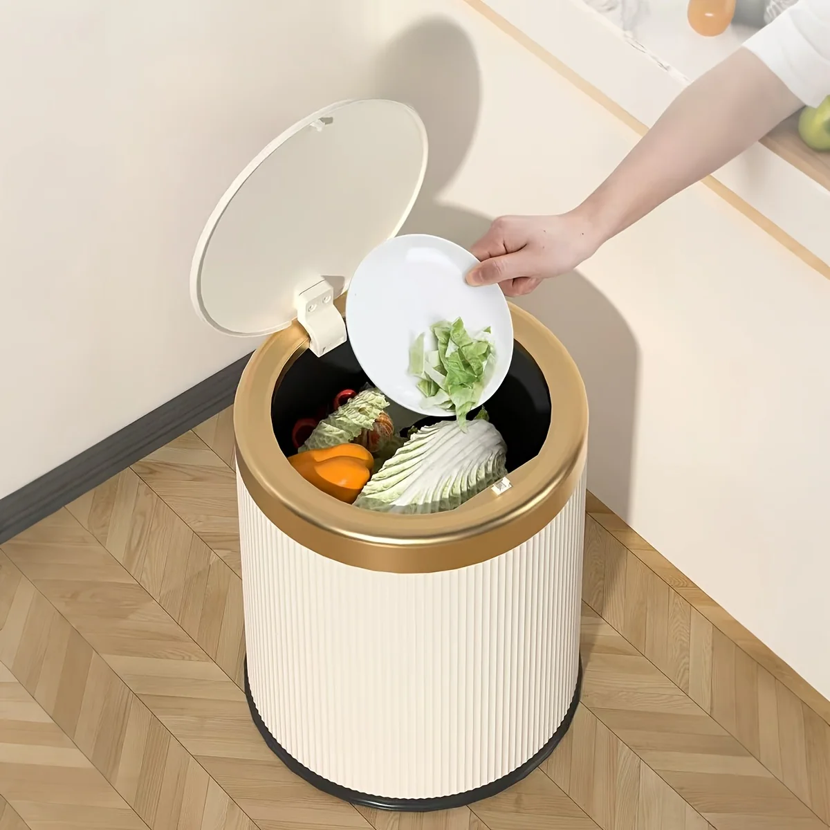 Luxury Oval Trash Can | Press-Top Waste Bin with Dual Inner Bucket