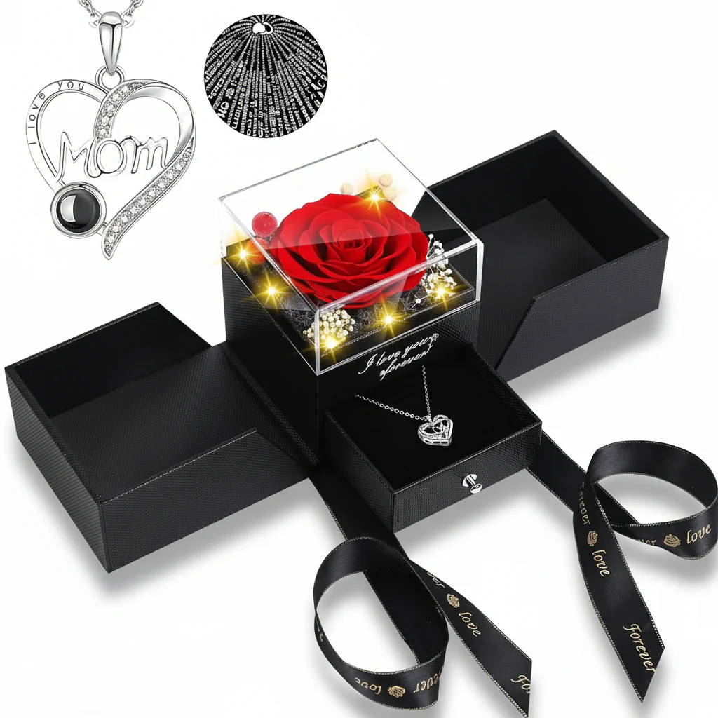 Rose Gift Box Preserved Eternal Flower LED Light Love Necklace