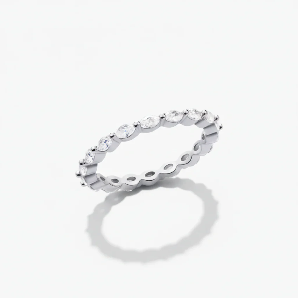 Stacking Ring Geometric Pavé Sterling Silver Adjustable Band