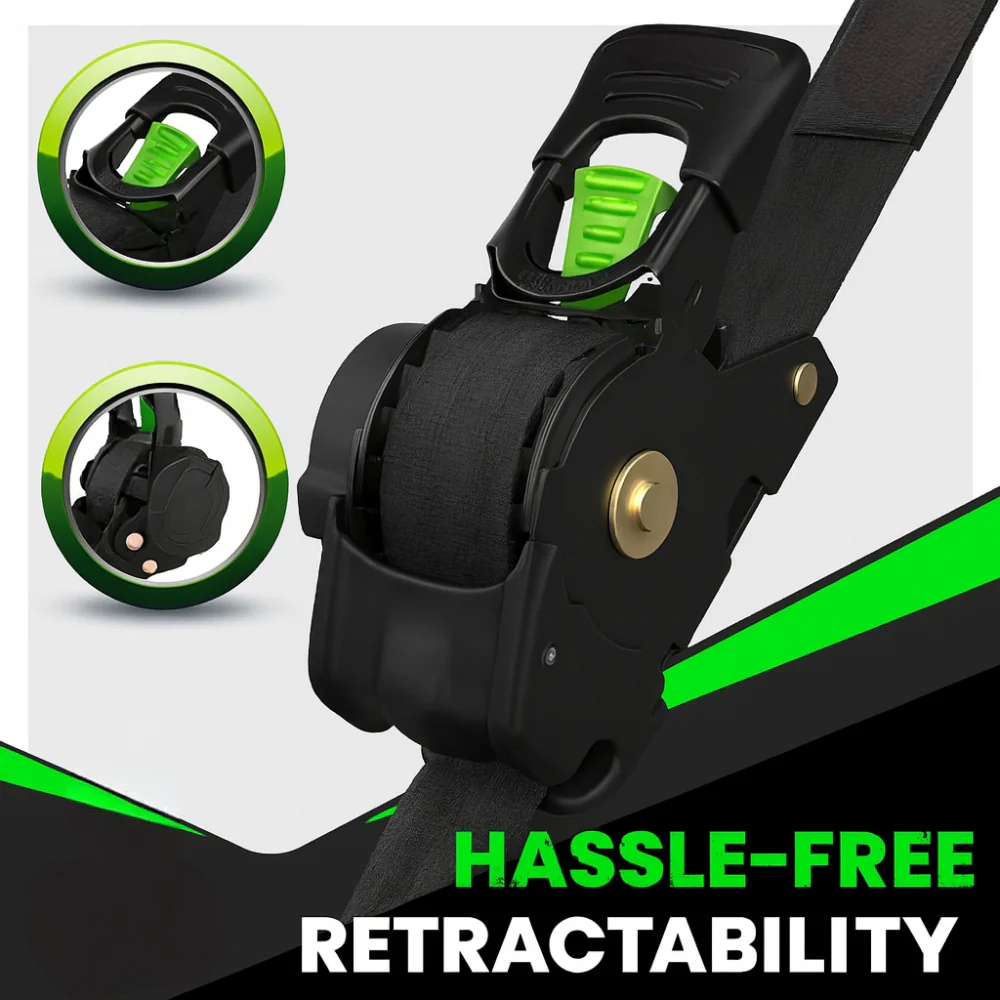 Ratchet Straps Cargo Retractable Tie Down Heavy Duty Hook Set