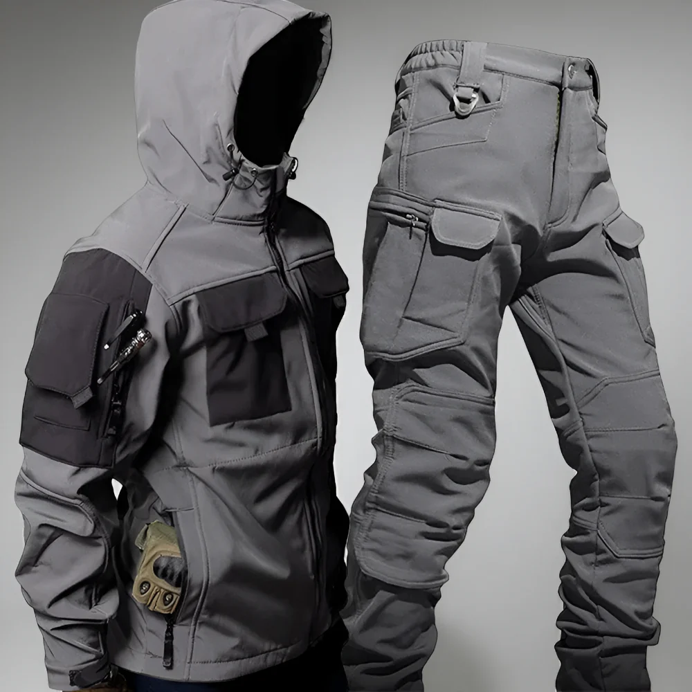 Men's Tactical Outdoor Jacket Pants Rugged Multi Pocket Hooded