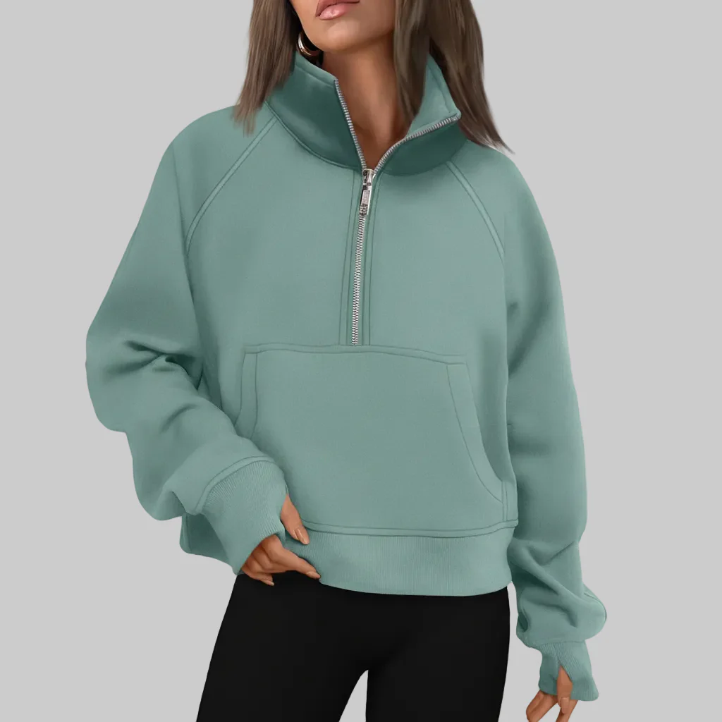 Cozy Sweatshirt Half Zip Fleece Cropped Pullover Women
