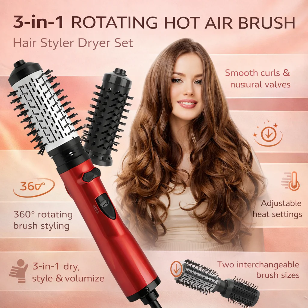 Hair Hot Air Brush Rotating Styling Dryer Tool Set