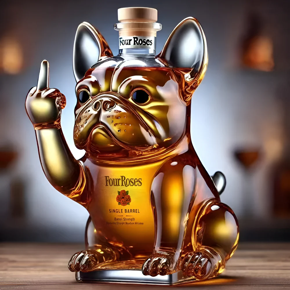 Whiskey Decanter Bulldog Sculpture Bar Display Bottle