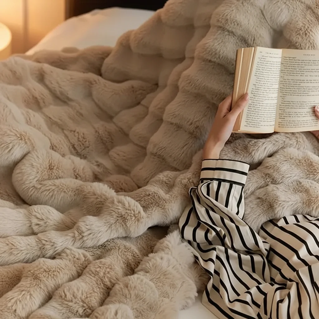 Throw Blanket Faux Fur Plush Soft Cozy Sofa Bed Cover