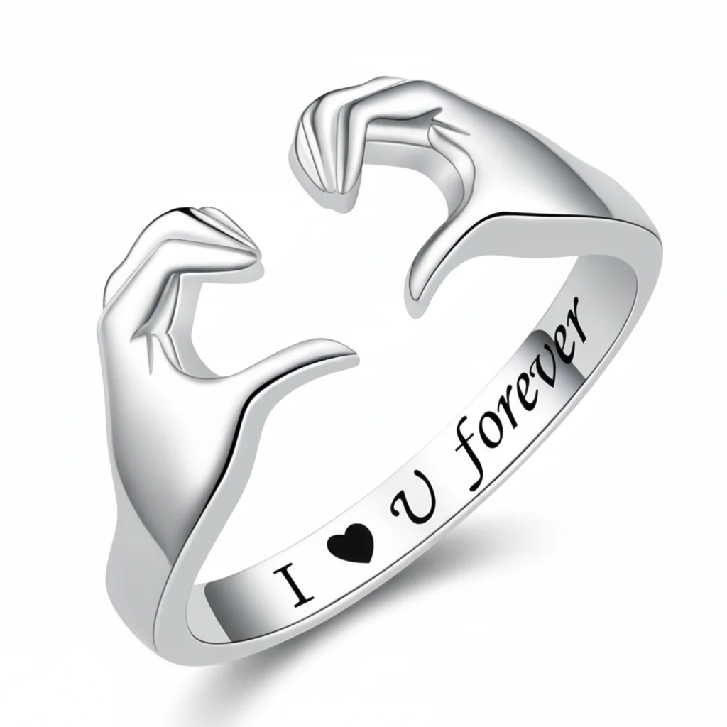 Ring Adjustable Hug Love Band White Gold Plated Zinc Alloy