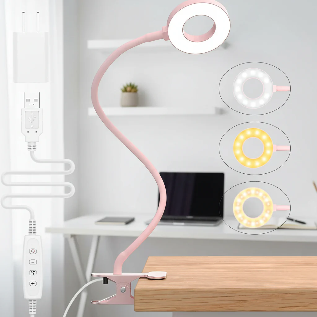 Desk Lamp Clip Flexible LED Reading Light 3 Color Modes